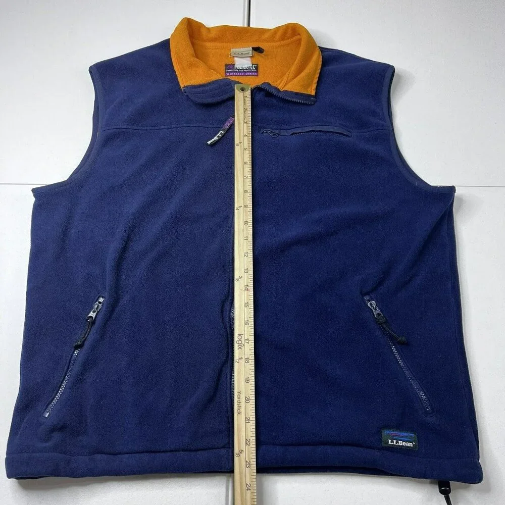 L.L. Bean Fleece Full Zip Vest Blue Orange Men’s Size XL - Picture 3 of 6